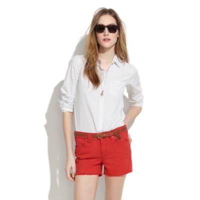 Denim Cutoff Shorts in Scarborough Red