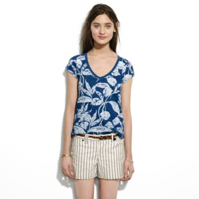 Denim Cutoff Shorts in Twin Stripe