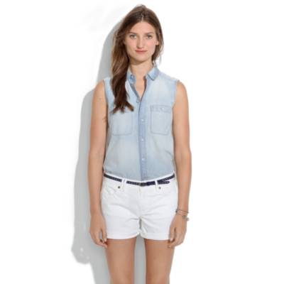 Denim Midi Shorts in White Wash