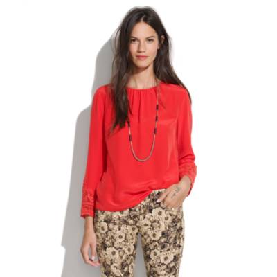 Silk Lace-Cuff Blouse