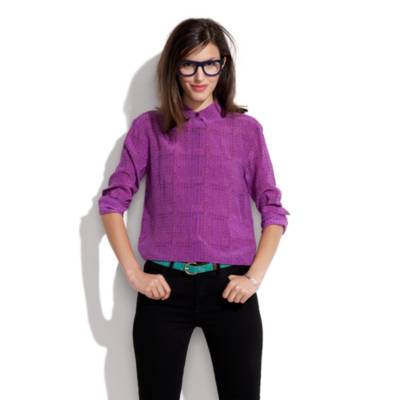 Cropped Silk Shirt in MiniCheck