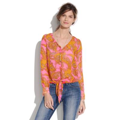 Silk Tie Blouse in Paisley
