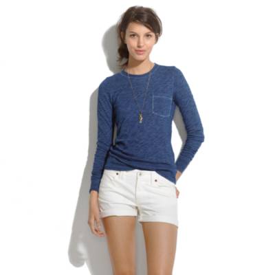 Denim Midi Shorts in White Wash