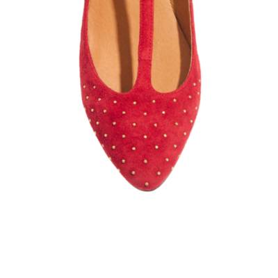 The T-Strap Mini Wedge in Studded suede