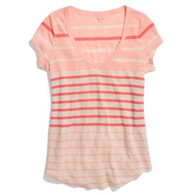 Linen V-Neck Tee in Jumpstripe