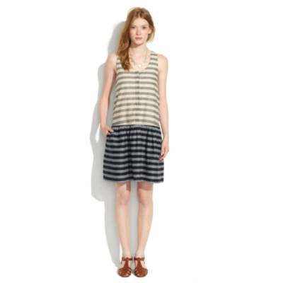 Drop-Waist Dress in Trellis Stripe
