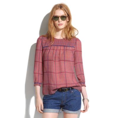 Silk Peasant Blouse in Retrogrid