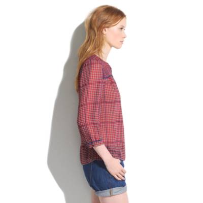 Silk Peasant Blouse in Retrogrid