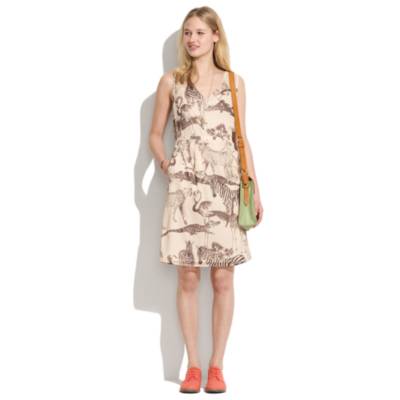 Tailored Silk Dress in Safari Sketch