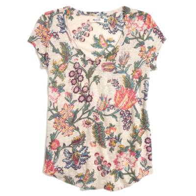 Linen V-Neck Tee in Garden Vine
