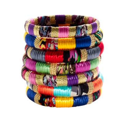 Cara Accessories&trade; Mixed-Fabric and Gold Bangle