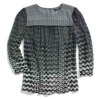 Silk Peasant Blouse in Chevron
