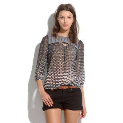 Silk Peasant Blouse in Chevron