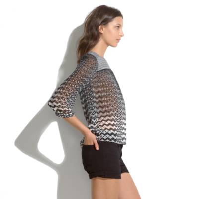 Silk Peasant Blouse in Chevron